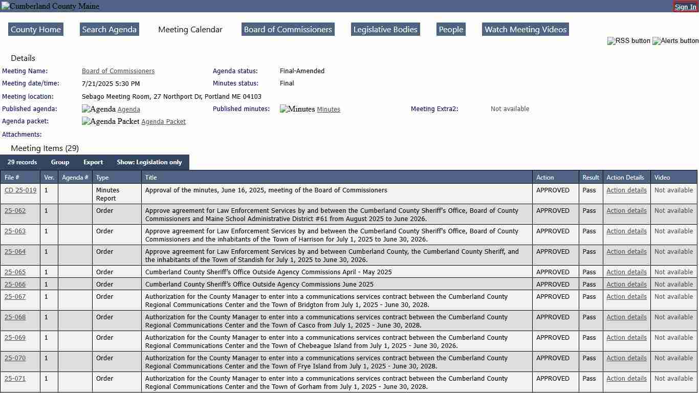 Cumberland County - Meeting of Board of Commissioners on 7/21/2025 at 5:30 PM